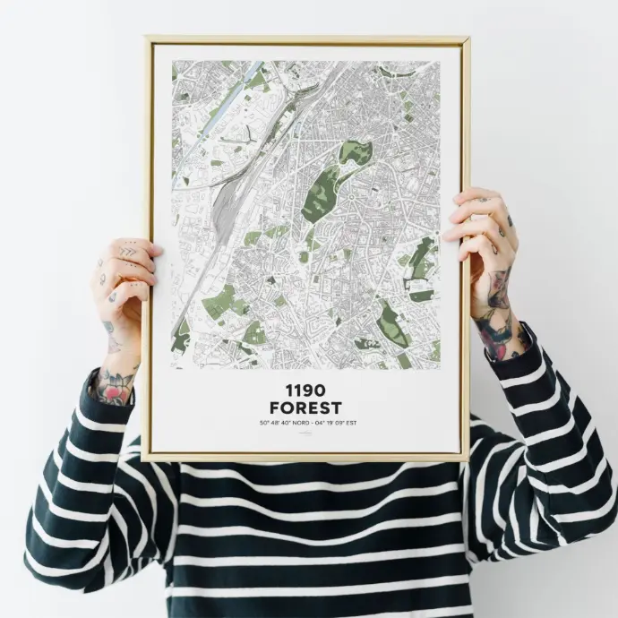 Poster personnalisé avec la carte de Forest à Bruxelles. Poster personnalisé avec la carte de Forest à Bruxelles.