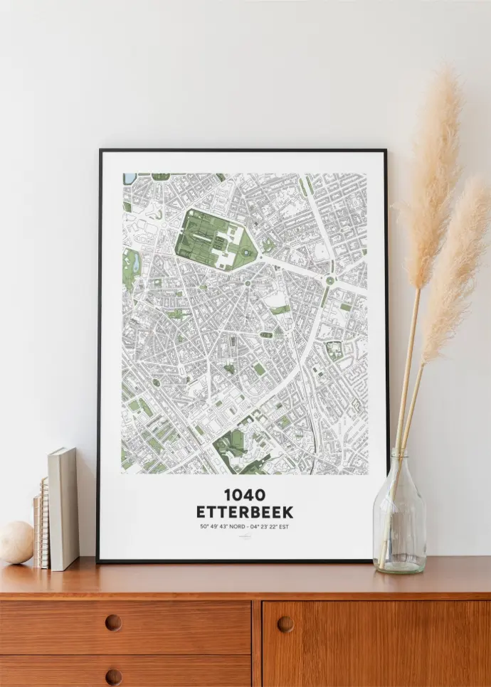 Affiche avec la carte décorative de de la commune de d'Etterbeek, à Bruxelles. Affiche avec la carte décorative de de la commune de d'Etterbeek, à Bruxelles.